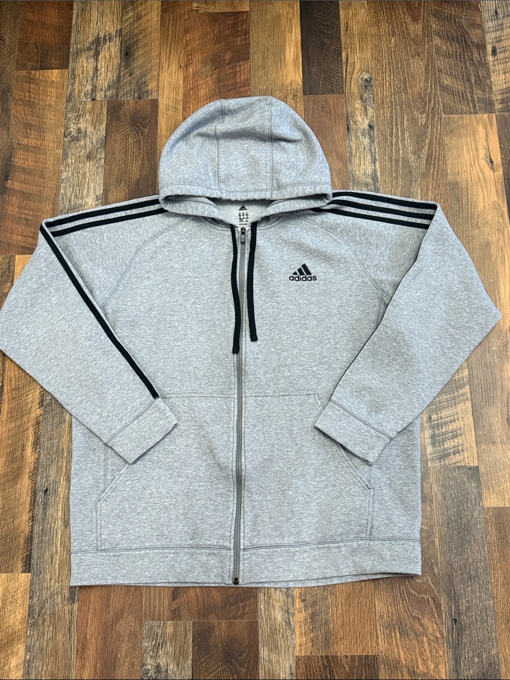 Adidas Men’s XL Gray Black 3-Stripes Full Zip Fleece Hoodie